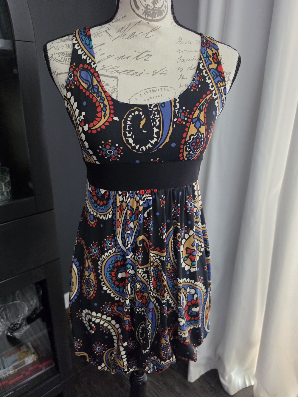 Forever 21 Black Paisley-Print Mini Dress with Tie-Back